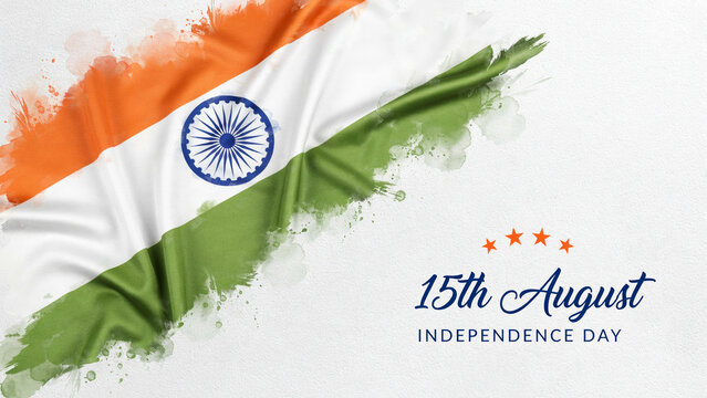 Indian flag with 15th August Independence Day text on a white background