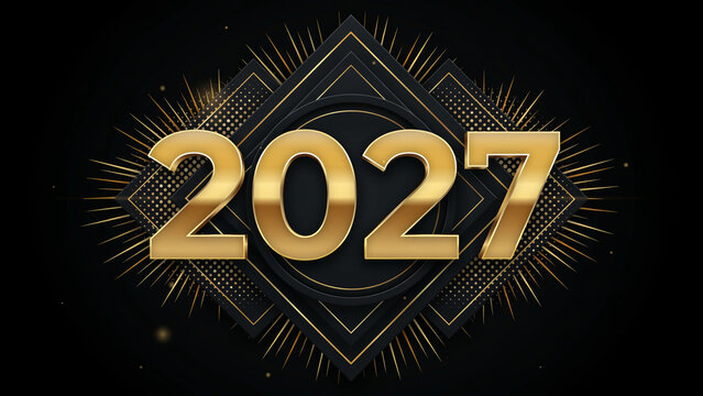 Golden 2027 New Year celebration design with luxury black background and sparkles.