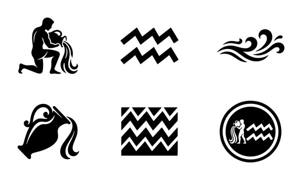70 Aquarius Zodiac Constellation Icons, Water Bearer Symbol Set, Astrology Sign Graphics, Celestial Star Pattern Vector Elements 100