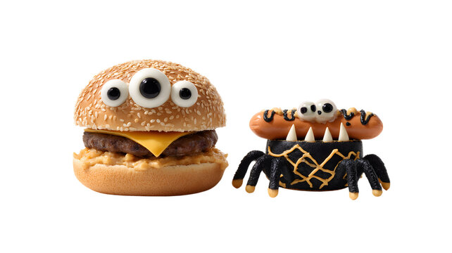 Halloween monster burger and hot dog for party