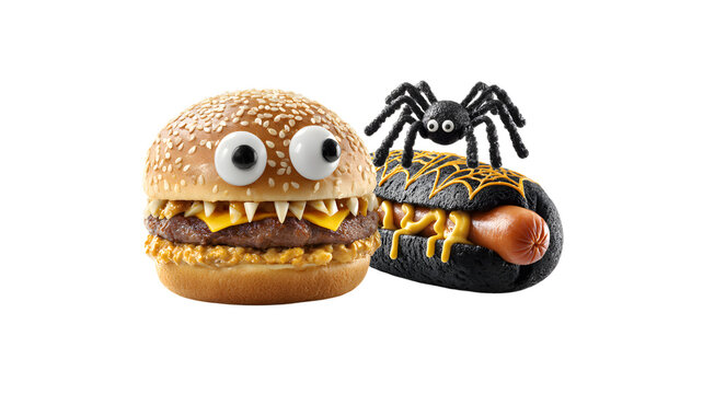 Cute spider on spooky black hot dog for party