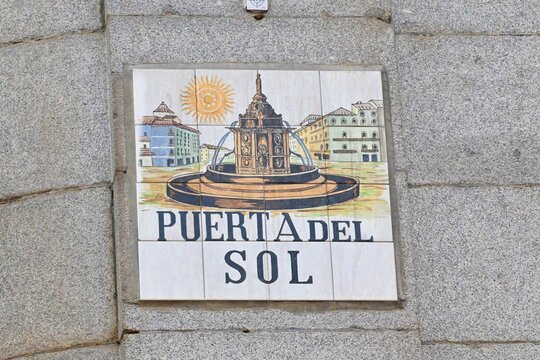 Ceramic street and signboard, Puerta del Sol, Madrid, Spain,
August 08, 2026