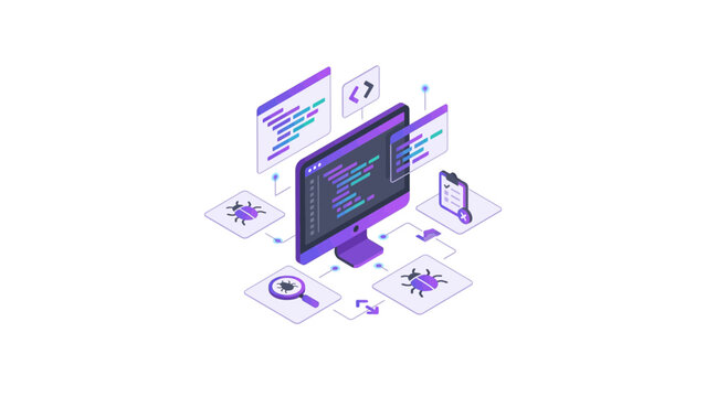 Isometric software development setup.