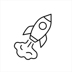 Obraz premium Minimal line icon of a rocket launching upward, symbolizing startup growth, business launch, innovation, ambition, acceleration, progress, and new opportunities.