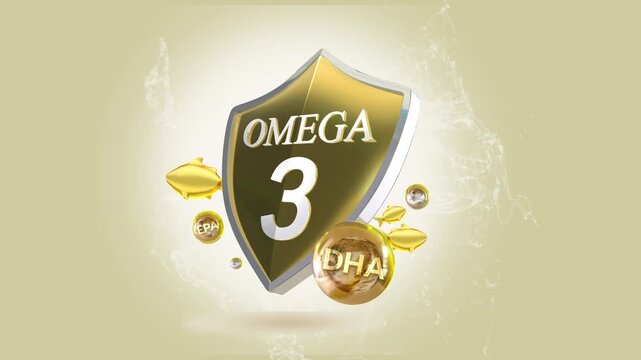 3D Animation of Omega-3 Shield Concept with DHA and EPA Nutrient Elements