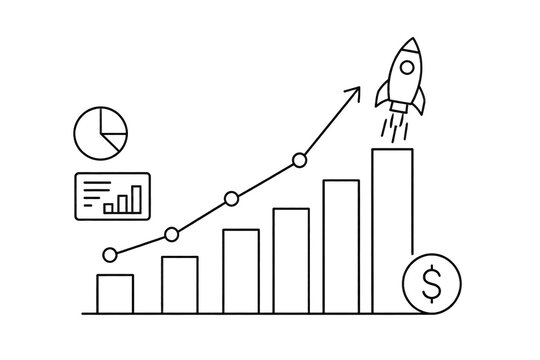 Business growth bar chart with rising rocket