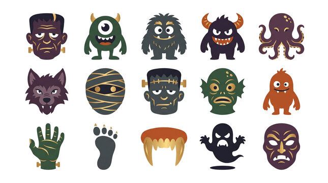 Halloween monsters and creatures in cartoon style
