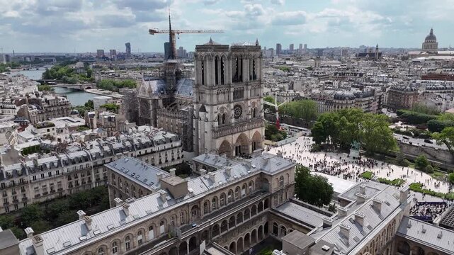 Notre Dame Church At Paris In France Island France. Beautiful Church. Medieval Church Skyline. Notre Dame Church At Paris In France Island France. Downtown Cityscape. Religious Temple.