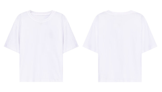 Front and back view of a plain white tshirt isolated on transparent background
