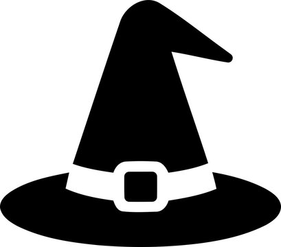 Black witch hat icon for halloween celebration isolated on transparent background