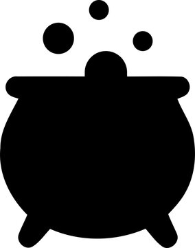 Black witch cauldron icon with bubbling magic potion isolated on transparent background
