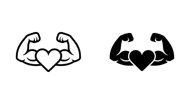 Heart with muscular arms strength vector illustration