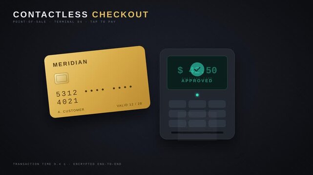 Motion of contactless payment transaction with credit card and digital device in checkout process.