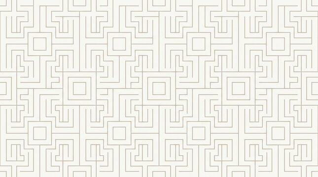 Seamless abstract pattern with geometric maze lines in soft beige and white.