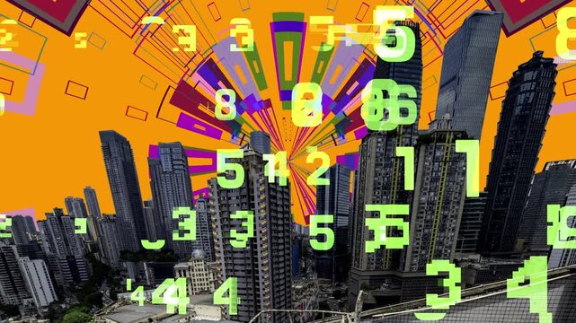 Chongqing cyberpunk city skyline with abstrat pattern