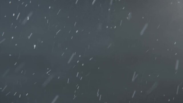 Showing snowflakes falling diagonally across overcast sky, gusts causing brief heavier streaks