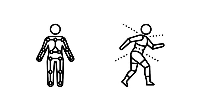 Motion capture and human pose estimation icons with estimation tracking animation technology biometrics movement skeleton kinematics software