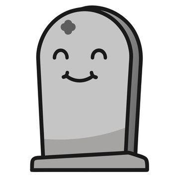 Happy tombstone character with a smiling face and cross accent suitable for halloween holiday and spooky designs.