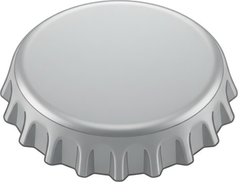 Silver Metal Bottle Cap with Crimped Edges for Beverage Packaging 3D Vector Illustration