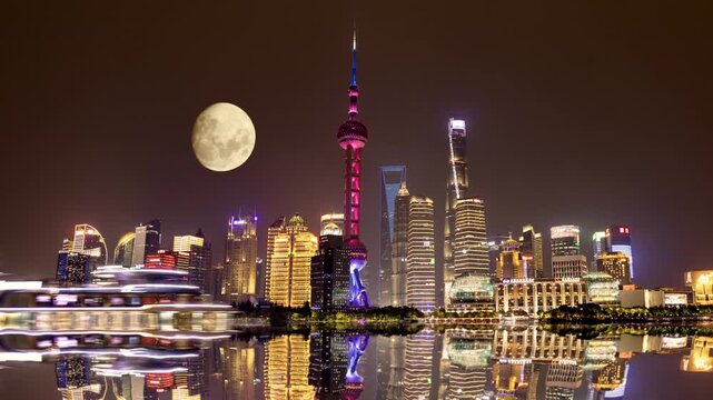 Shanghai fantasy skyline and moon