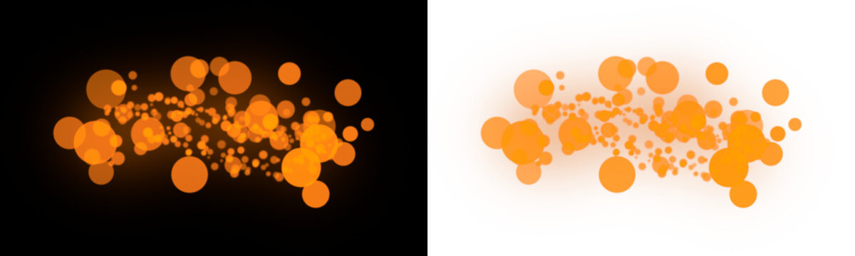 Bokeh light particles and glowing circles, Orange sparkling light effect on transparent background