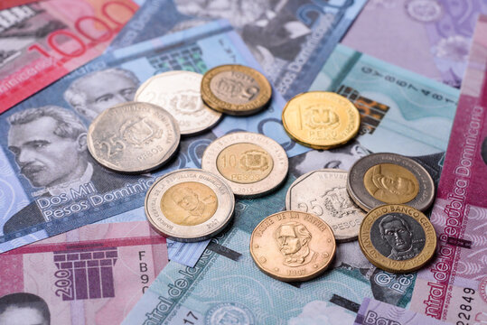 Dominican peso banknotes and coins as a instrument of trade and exchange. Dominican peso