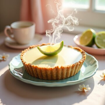 Charming Key Lime Pie on Pastel Plate Visual Symphony Celebrating Whimsical Indulgence