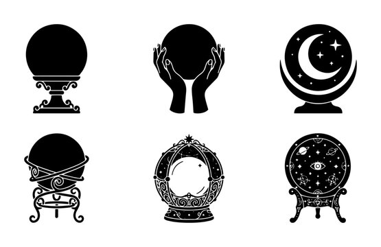 70 Mystical Crystal Ball Icons, Fortune Telling Orbs, Psychic Vision Symbols, Esoteric Divination Tools, Magic Sphere Graphics, Set of 6 Vector Illustrations 100