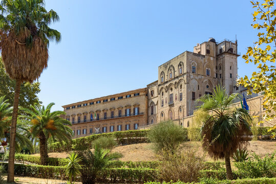 Palazzo dei Normanni in Palermo surrounded by Mediterranean gardens, Sicily, Italy