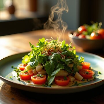 Elegant Seasonal Harvest Salad Artisan Display High-End Dining Fresh Ingredients Color Palette