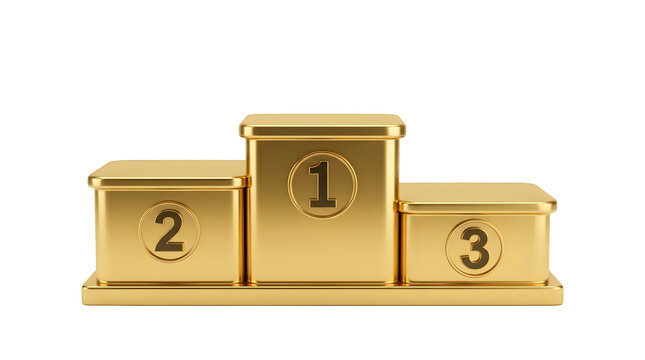 Gold winners podium with first, second and third place isolated on transparent background