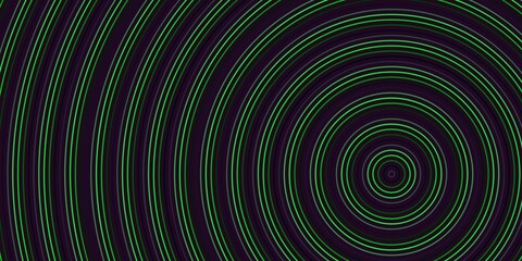 Fototapeta premium Abstract concentric green circles pattern on black background.
