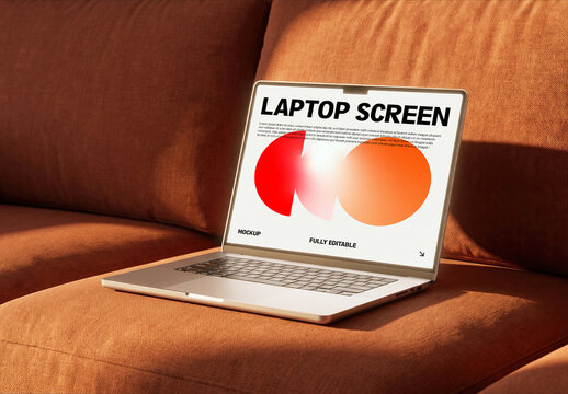 Laptop Screen Orange Sofa Mockup