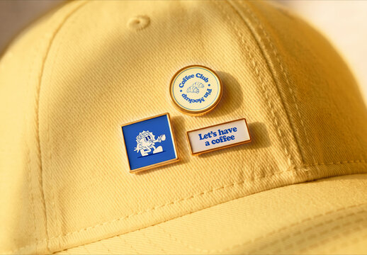 Pin Badges on Cap Mockup