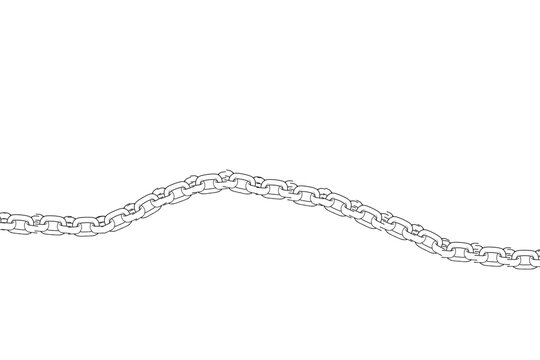 Minimalist Black and White Line Art Illustration of a Wavy Metal Chain Segment