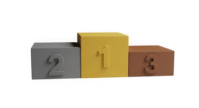 3D golden number 3 cube with metallic 2 and 1 blocks. Glossy digital numeral set for branding and design projects.