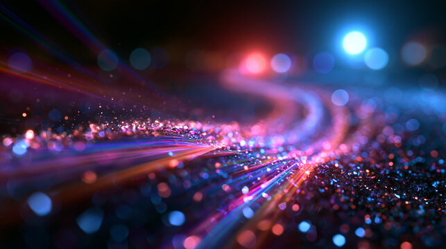 Abstract Fiber Optic Light Trails for Data Technology Background