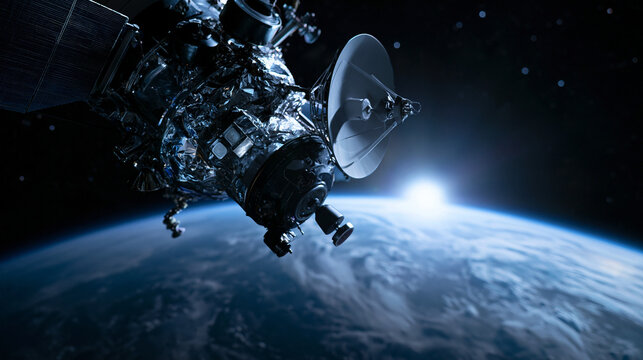 Communication Satellite Orbiting Planet Earth in Outer Space