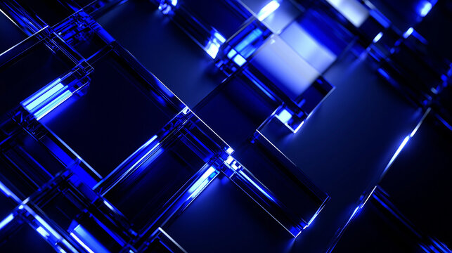 Abstract Blue Futuristic Glass Blocks High Tech Background