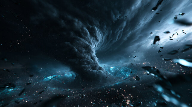 Dramatic Tornado Vortex Swirling in Extreme Dark Storm