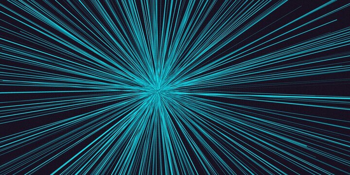 Abstract blue light burst radiating from central point on dark background.