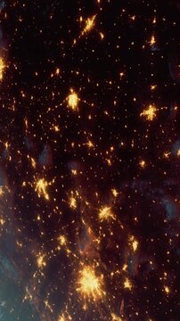 Bright spots of light appear in the dark sky, showcasing distant stars and galaxies. This view captures the beauty of the universe from an outer space viewpoint.