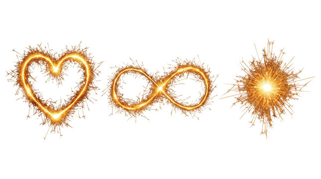 Sparkler heart infinity symbol and starburst transparent background