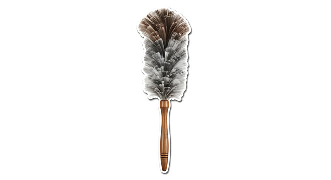 Feather duster with wooden handle isolated on transparent background for cleaning purposes