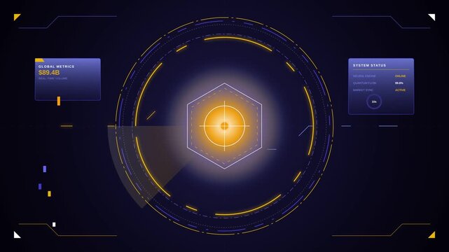 Futuristic Motion Data Visualization with Dynamic Circular Interface and Digital Elements.