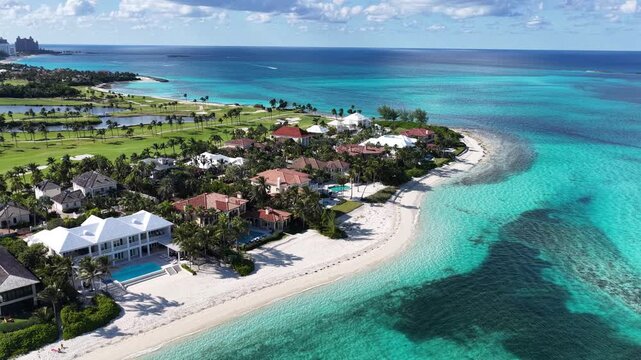 Smugglers Beach At Paradise Island In Nassau Bahamas. Caribbean Beach. Tropical Scenery. Stunning Highrise Buildings. Smugglers Beach In Paradise Island In Nassau Bahamas. Summer Travel.