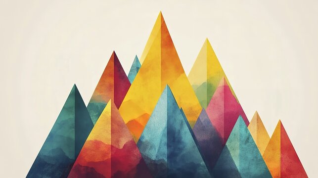Abstract colorful geometric mountain peaks in vibrant watercolor style