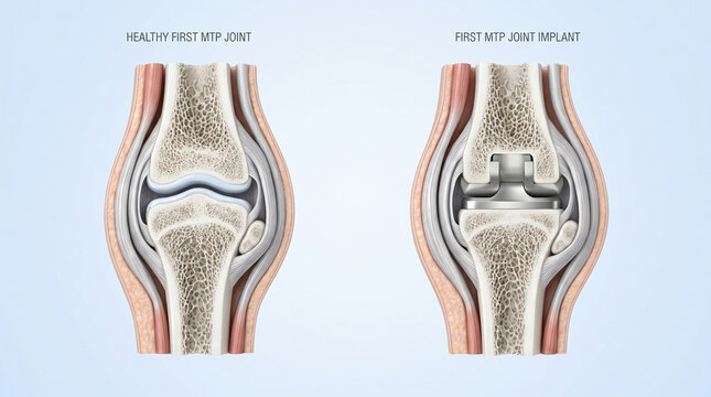 First MTP Joint Implant Prosthesis vs Healthy Toe Anatomy 3D
