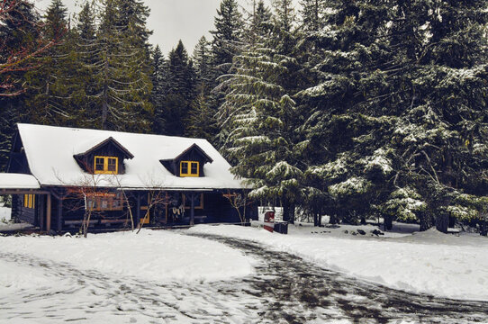 Ashford, Washington - April 8, 2010: General store in snow