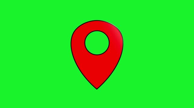 Bouncing red map location pin marker on a green screen. Great for GPS, navigation, travel, and mapping concepts.
